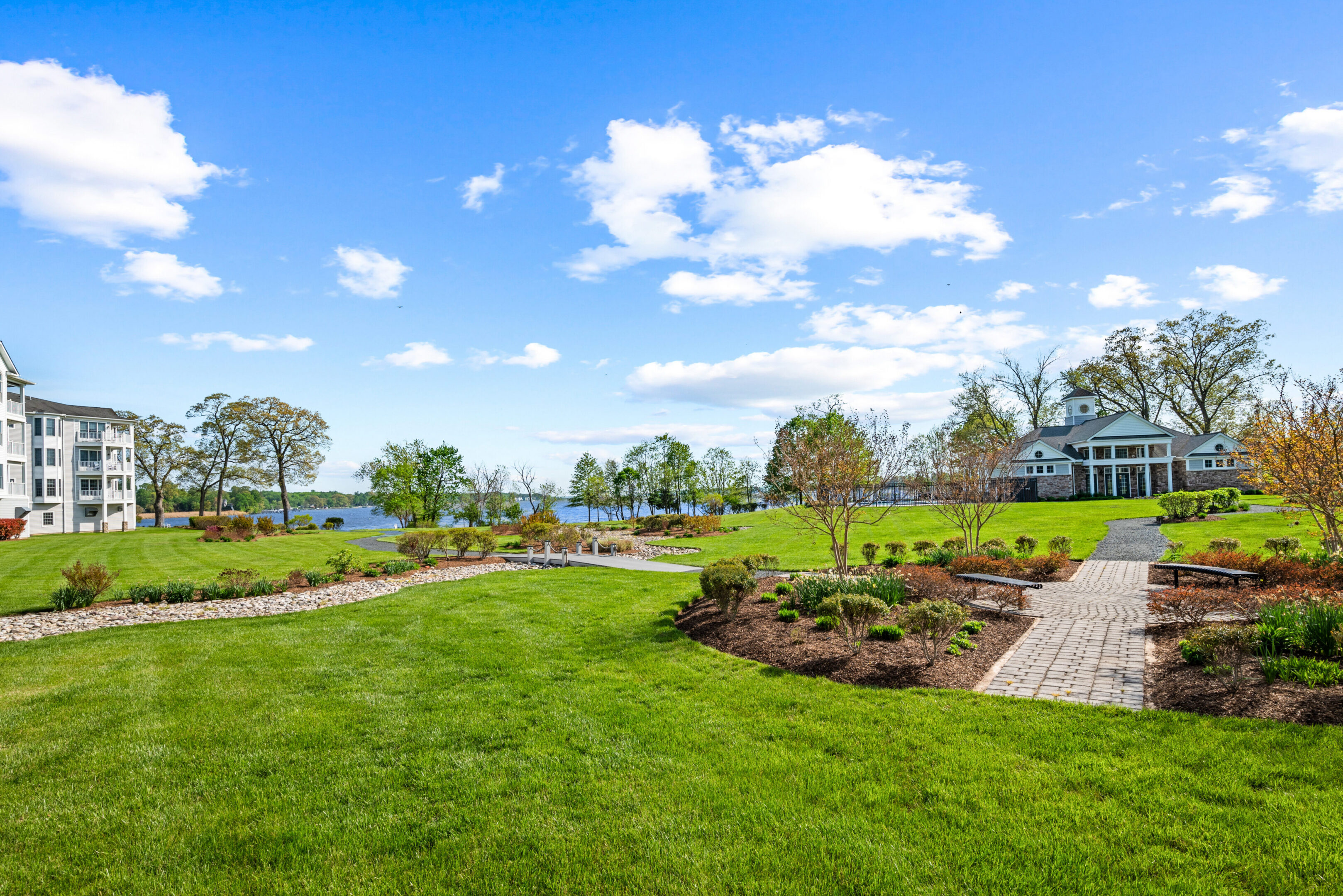 Lakeside park with walking path