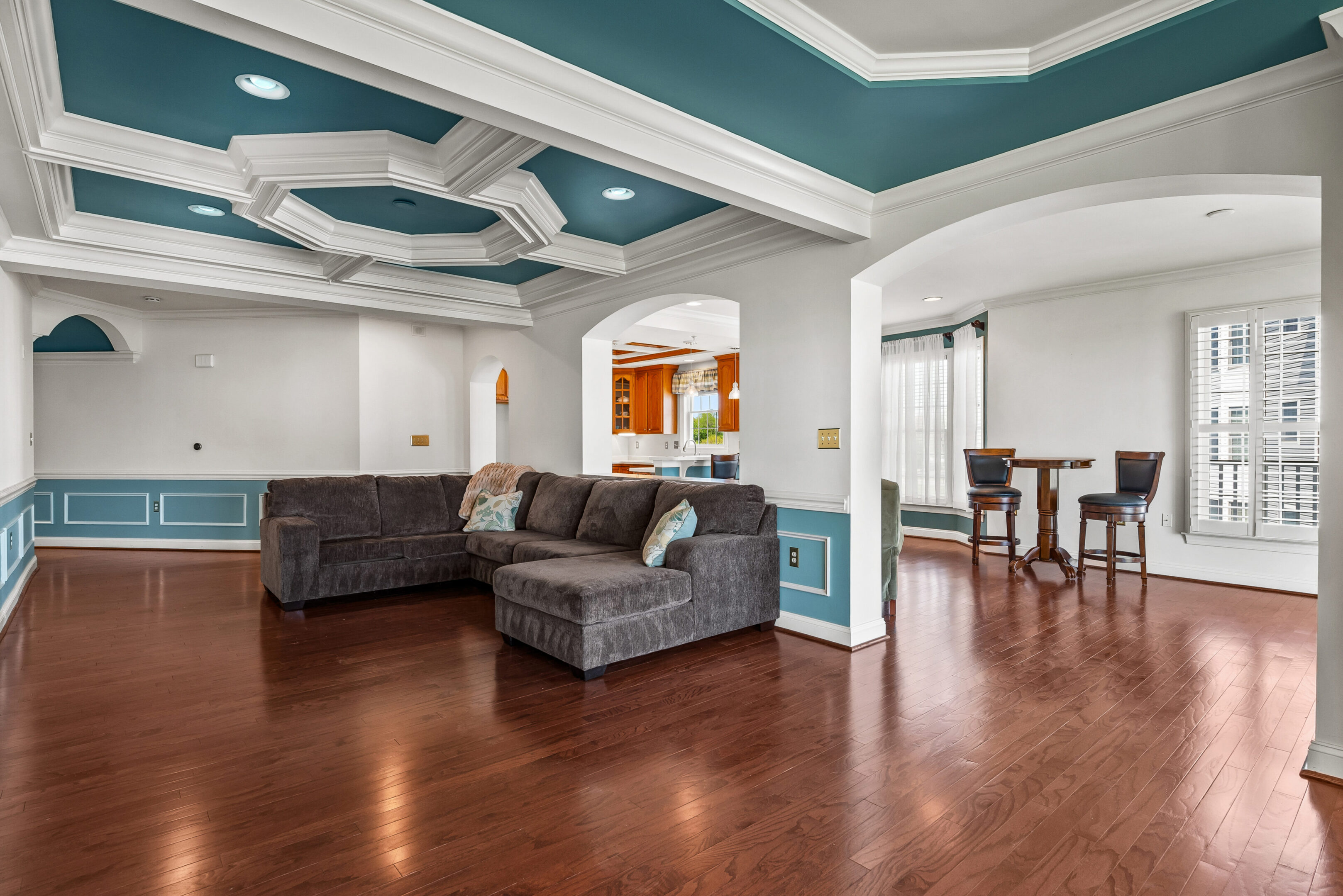 Elegant living area with hardwood floors