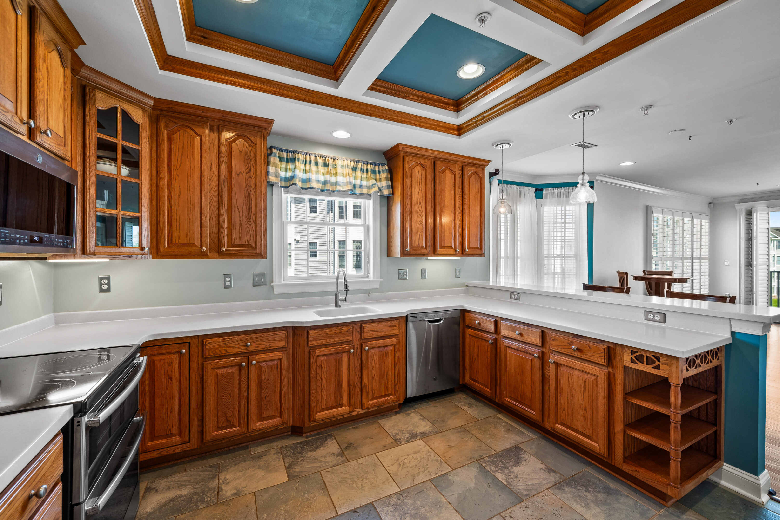Bright kitchen with large windows