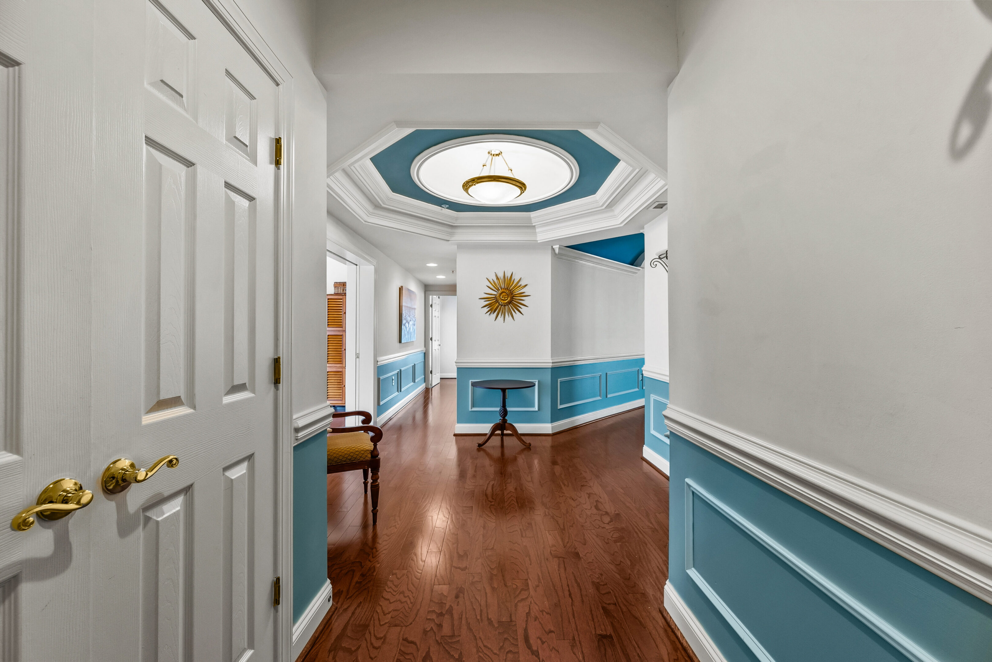 White and blue corridor design