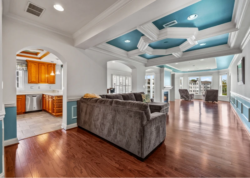 Open-concept living room and kitchen area